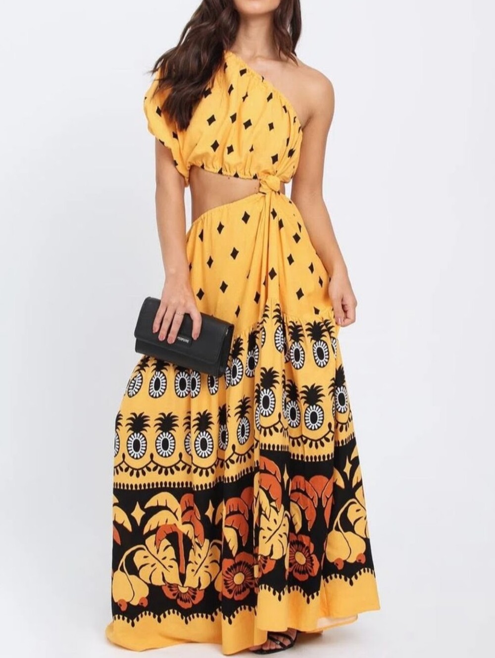 FARM Rio Vestido Longo Por Do Sol One-Shoulder Cut-out Dress Size M